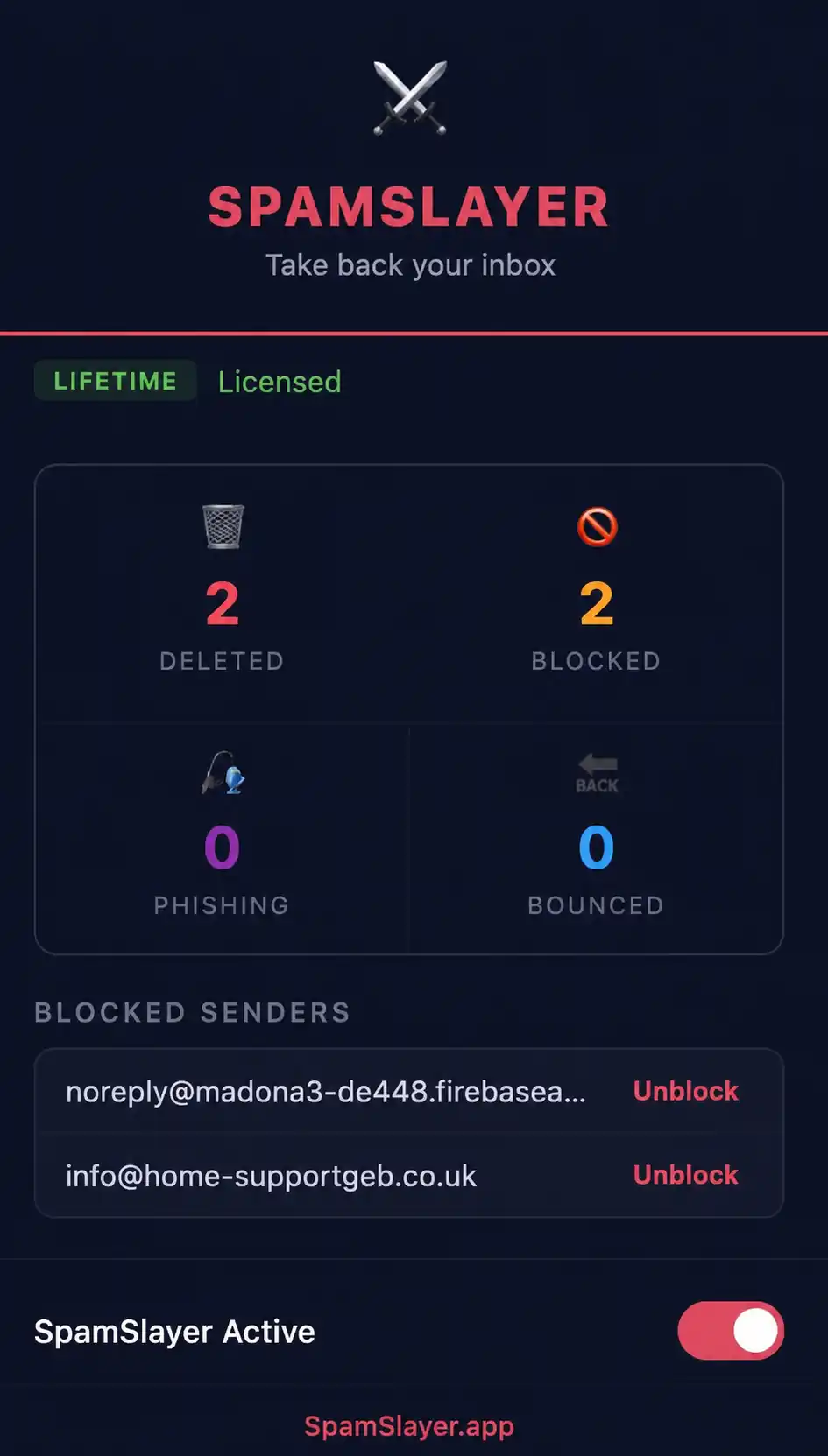 SpamSlayer browser extension blocking spam domains